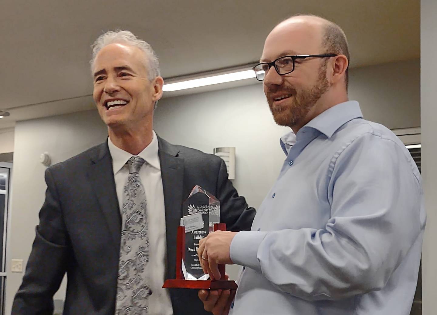 Derek Barichello, news editor at Shaw Local News Network for The Times, NewsTribune and Bureau County Republican, was given the awareness builder/media excellence award Thursday, May 2, 2024, at Jeremiah Joe in Ottawa.