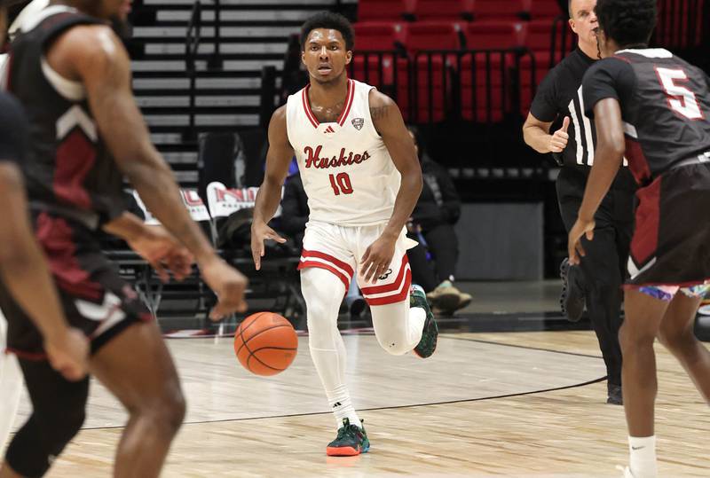 Northern Illinois' Zion Russell brings the ball up court during their game against Calumet Monday, Dec. 18, 2023, at the Convocation Center at NIU in DeKalb.