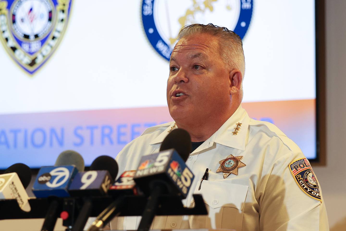 Joliet Police Chief Bill Evans speaks at a press conference addressing recent arrest from Operation Streetsweeper on Thursday, Sept. 5, 2024 at the Joliet Police Department.