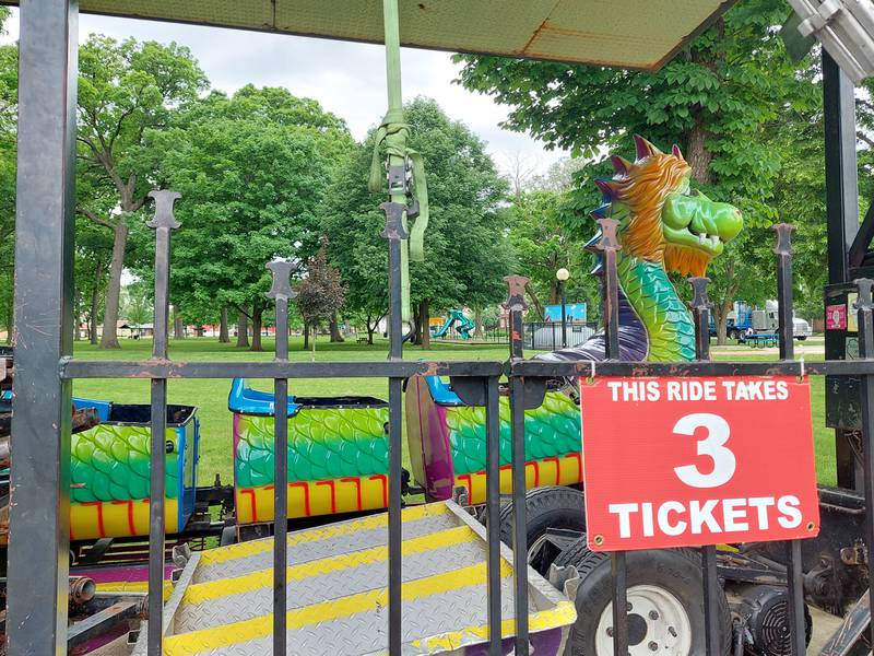The dragon roller coaster sits along Vermillion Street in Streator near City Park. Soon it will be assembled for the Park Fest carnival running Friday, May 24, through Sunday, May 26.
