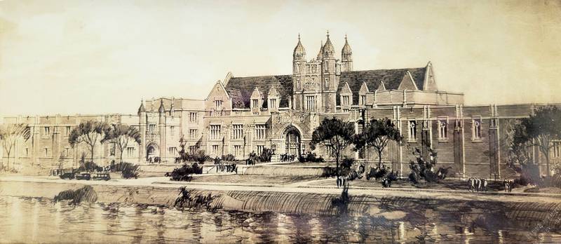 This rare 1928 image shows the architect’s initial depiction of the new Dixon High School.