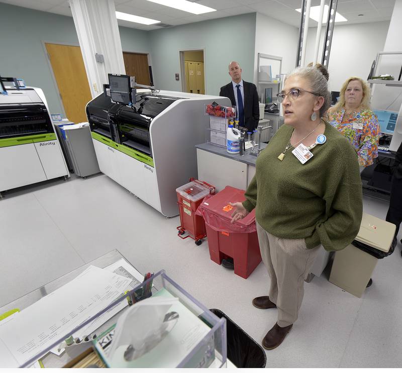 Laboratory supervisor Ann Jeppson, shows and explains the new equipment in the Laboratory area during tour Friday, April 5, 2024, at OSF Peru.