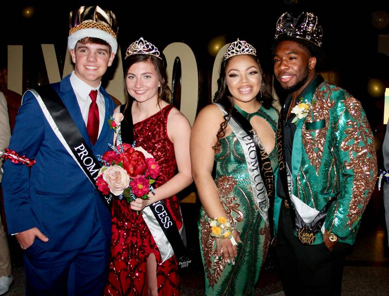 Crowned at Streator High School’s 2022 prom were (left to right) Prince Adam Williamson, Princess Kadence Ondrey, Queen Jeniece White and King Sergio Brown.