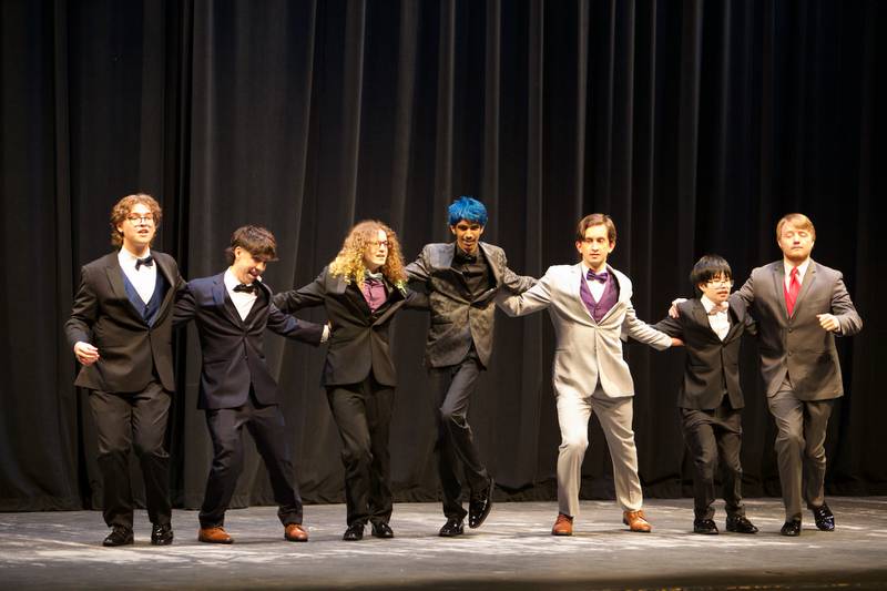 Mr. Kaneland contestants perform during Mr. Kaneland contest on Friday, March 15, 2024 at Kaneland High School in Maple Park.