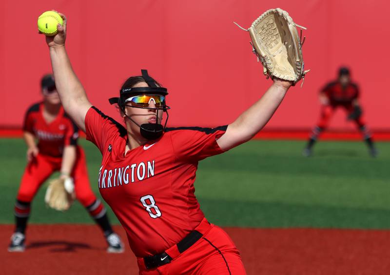 Barrington’s Katie Taraschewsky delivers against Huntley in sectional final softball  action at Barrington Friday.