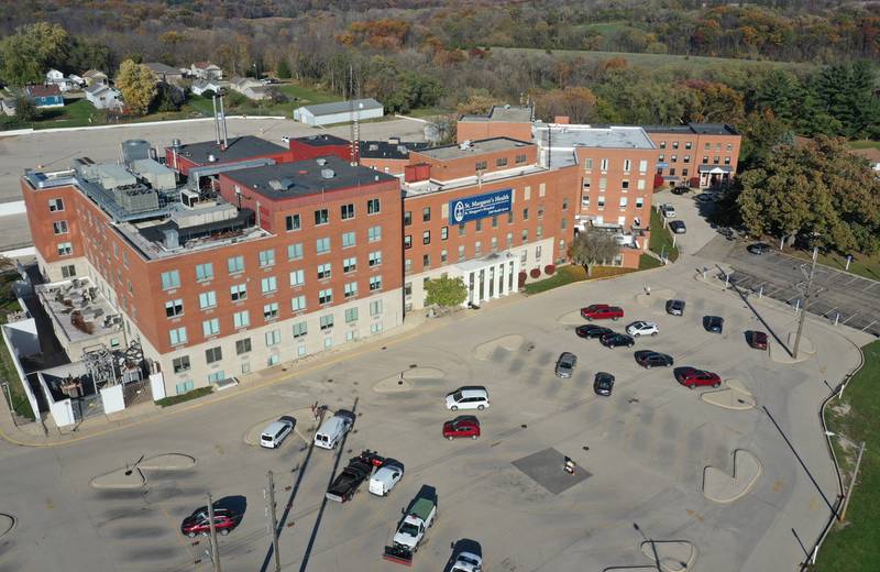 An aerial view of the former St. Margarets Hospital on Wednesday, Nov. 1, 2023 in Spring Valley.