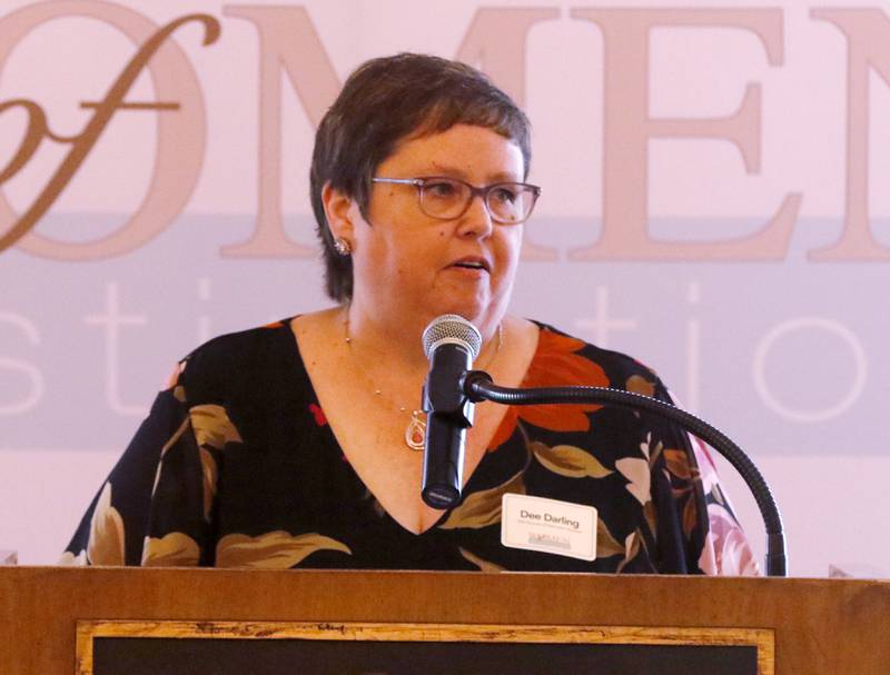 Award recipient Dee Darling speaks during the Northwest Herald's Women of Distinction award luncheon Wednesday June 5, 2024, at Boulder Ridge Country Club, in Lake in the Hills. The luncheon recognized 11 women in the community as Women of Distinction.