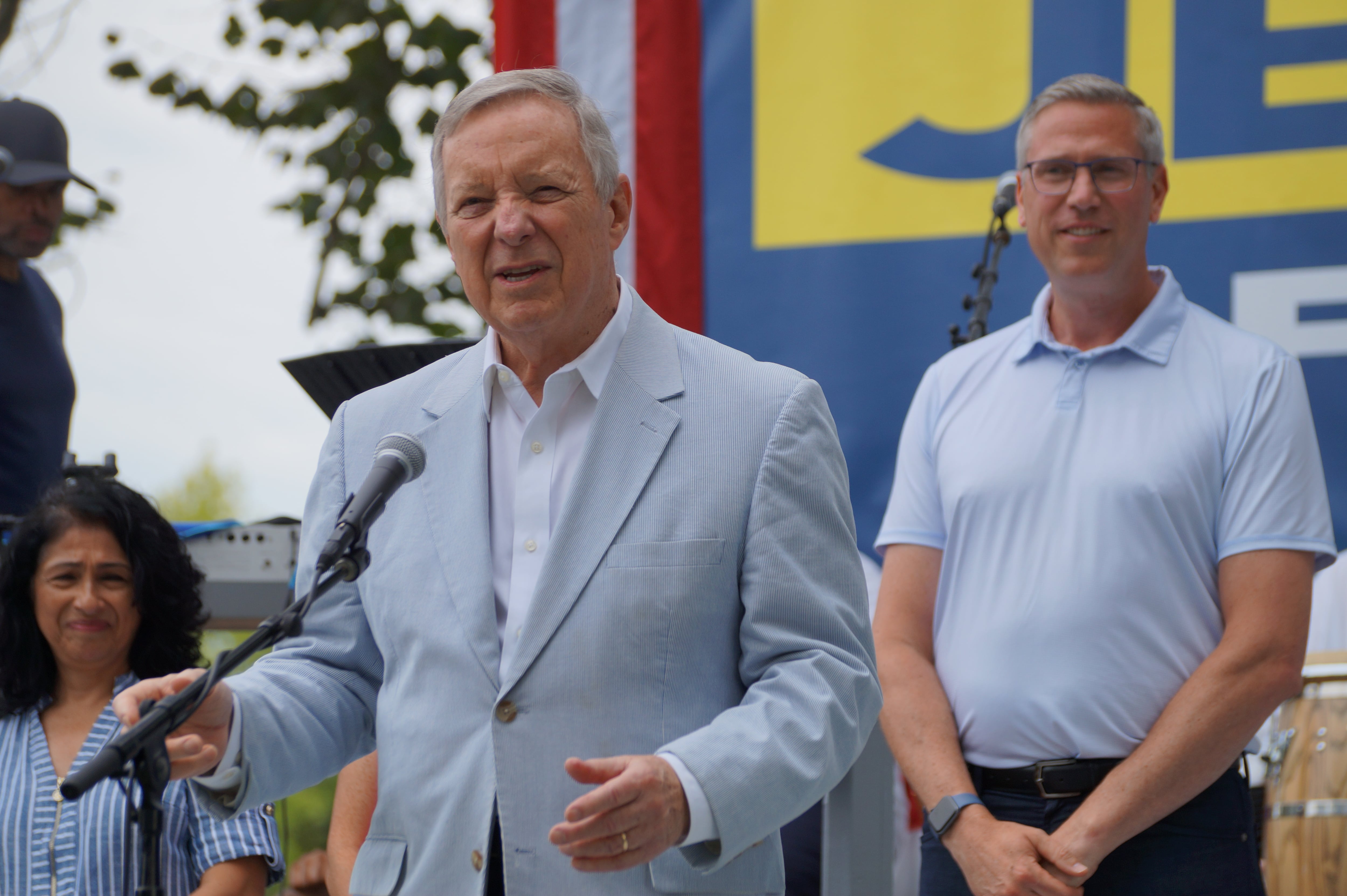 U.S. Sen Dick Durbin speaks to attendees at the Illinois State Fair’s Governor’s Day rally.