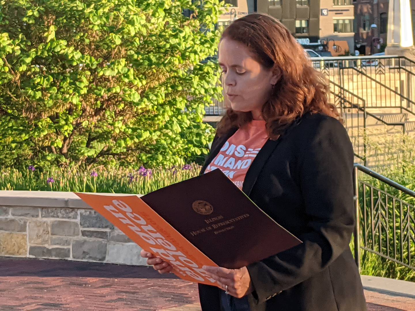 At Thursday's Wear Orange event, State Rep. Maura Hirschauer, D-Batavia, read the State of Illinois proclamation declaring Friday as National Gun Violence Awareness Day. She acknowledged that 2022 has been filled with gun violence.