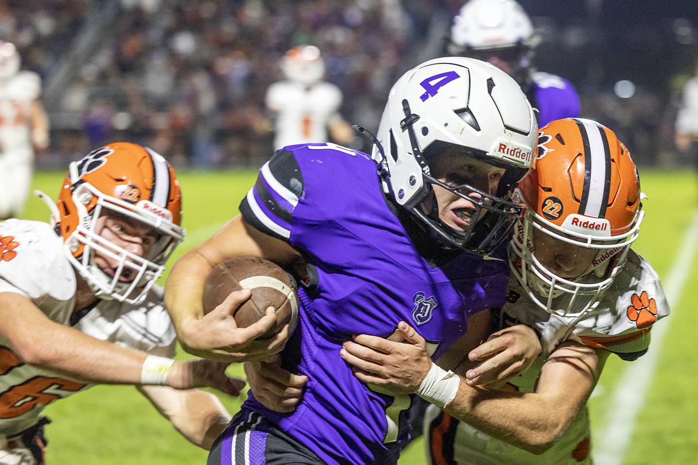 Dixon’s Landon Knigge busts into the end zone after a spectacular run against Byron Friday, Oct. 18, 2024, at A.C. Bowers Field in Dixon.