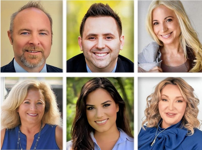 Upper from left, Mark Carroll, Jerry Evans, Susan Hathaway Altman and lower from left, Andrea Heeg, Catalina Lauf and Cassandra Tanner Miller are GOP candidates for the Illinois 11th District in the 2022 primary election.