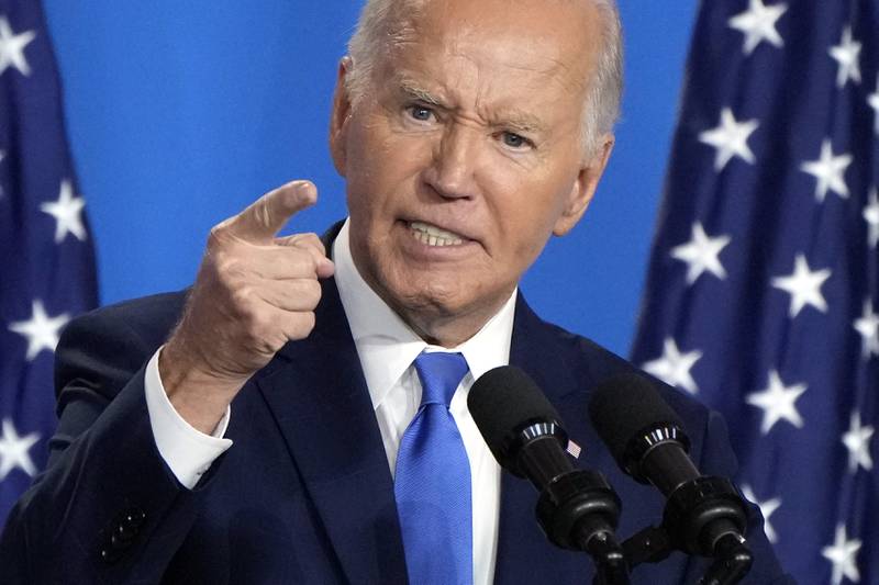 President Joe Biden speaks at a news conference Thursday July 11, 2024, on the final day of the NATO summit in Washington. (AP Photo/Jacquelyn Martin)