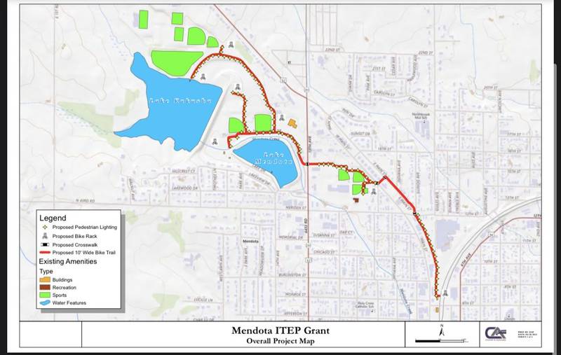 A digital image of the shared-used path Mendota proposes to build from downtown to Lake Kakusha, discussed at the city council meeting Monday, Sept. 3, 2024. If awarded a grant the city hopes to launch construction in 2026.