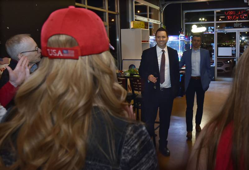 Jerry Evans at his election watch party at Global Brew Tap House in St. Charles on Tuesday night, March 19, 2024.