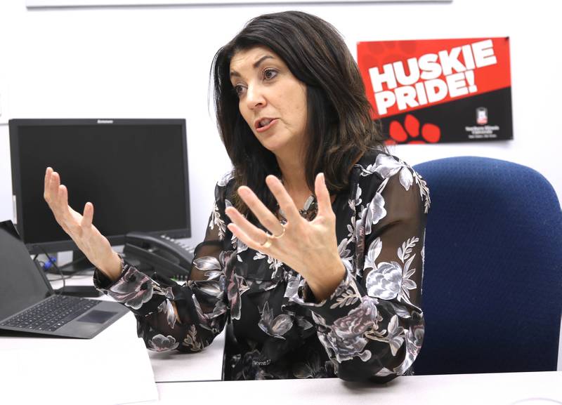 Donna Werderich, a professor in literacy education, talks about her career as an educator Monday, March 20, 2023, in her office in Graham Hall at Northern Illinois University in DeKalb.