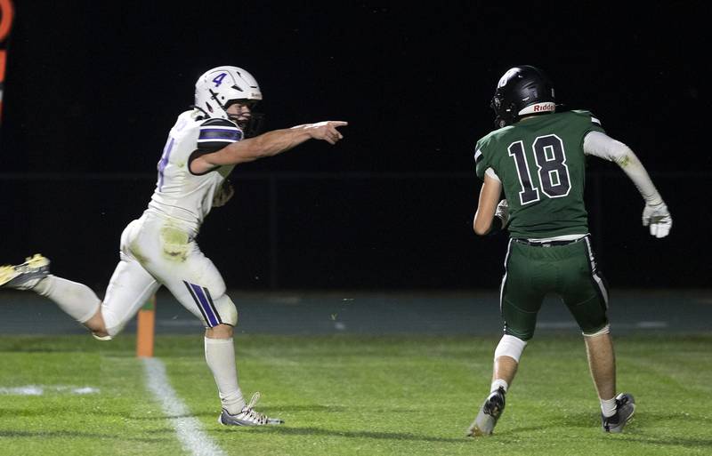 Dixon’s Landon Knigge scores a TD against Rock Falls Friday, Sept. 13, 2024, at Hinders Field in Rock Falls.