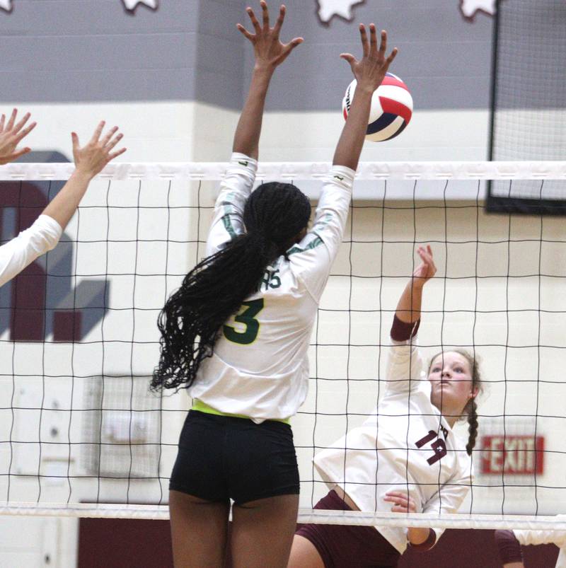 Crystal Lake South’s Tegan Vrbancic follows through in varsity girls volleyball on Thursday, Aug. 29, 2024, at Prairie Ridge High School in Crystal Lake.