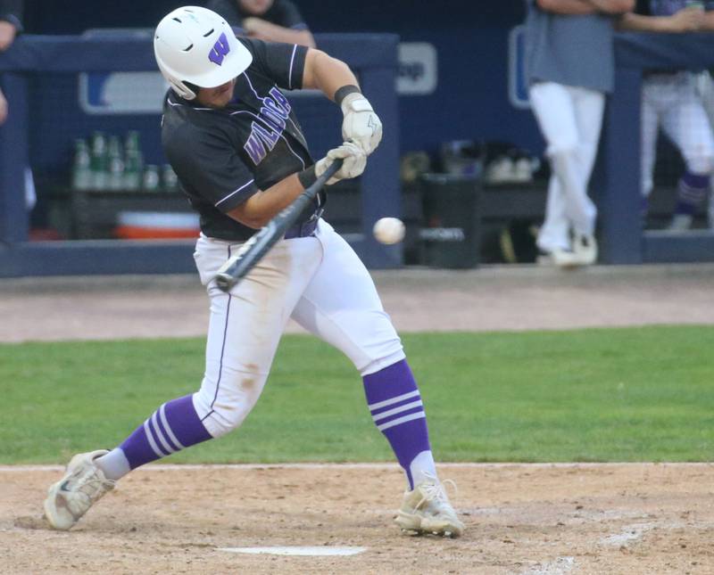 Wilmington's Zach Ohlund smacks a hit against St. Anthony during the Class 2A semifinal game on Friday, May 31, 2024 at Dozer Park in Peoria.