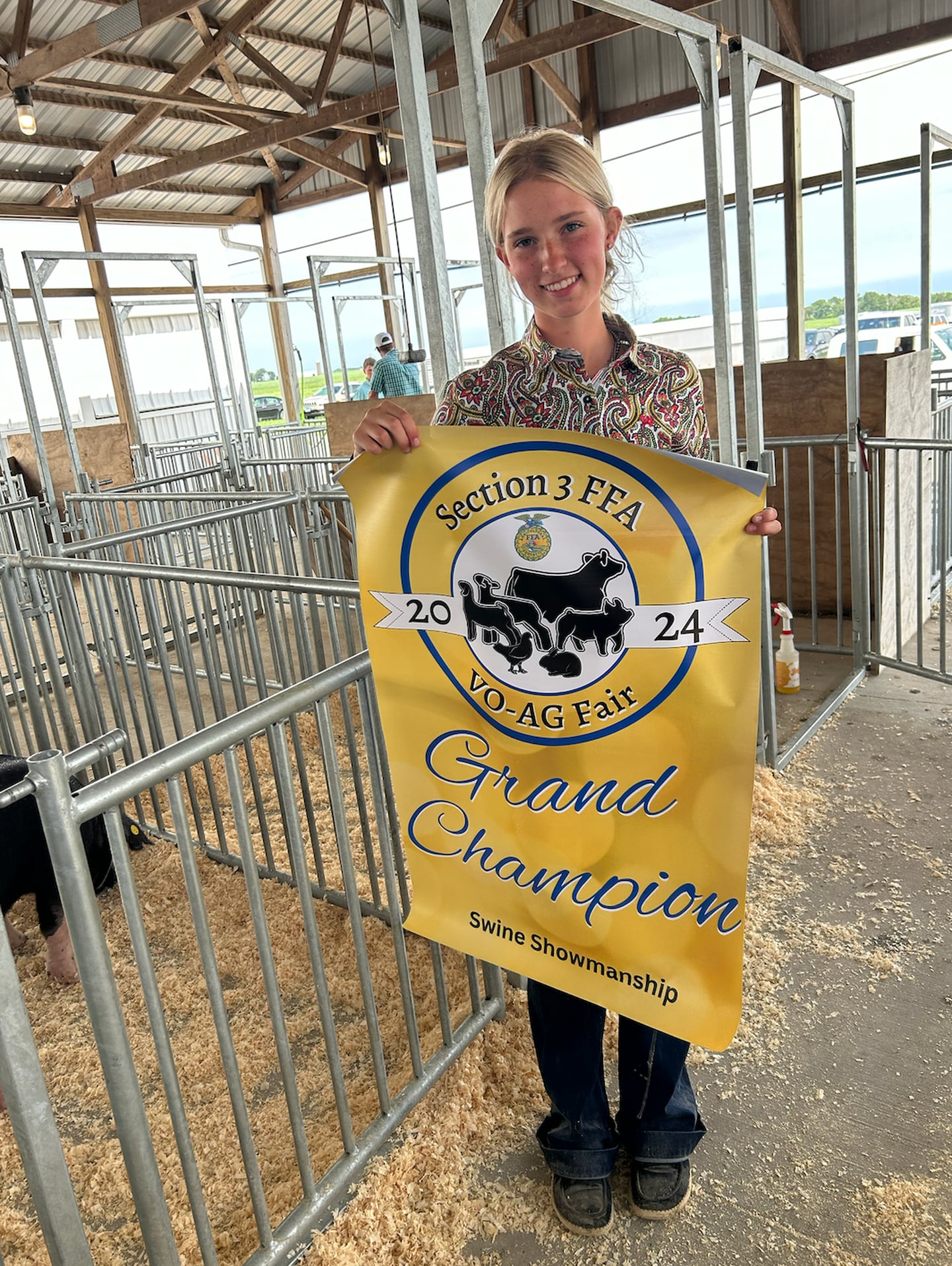 Princeton High School's Payton Frueh placed first for Purebred Breeding Gilts from the Swine Show held at the Cambridge Fairgrounds. She was also a Grand Champion in the Horse Show and Showmanship.