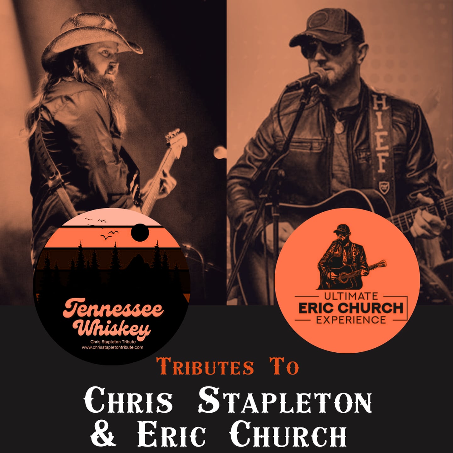 The Ultimate Eric Church Tribute and Tennessee Whiskey: Tribute to Chris Stapleton will perform at the Arcada Theatre on Friday, May 24, 2024.