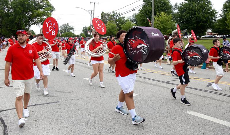 The Yorkville Community Band marches in the Yorkville Independence Day Parade on Thursday, July 4, 2024 in Yorkville.