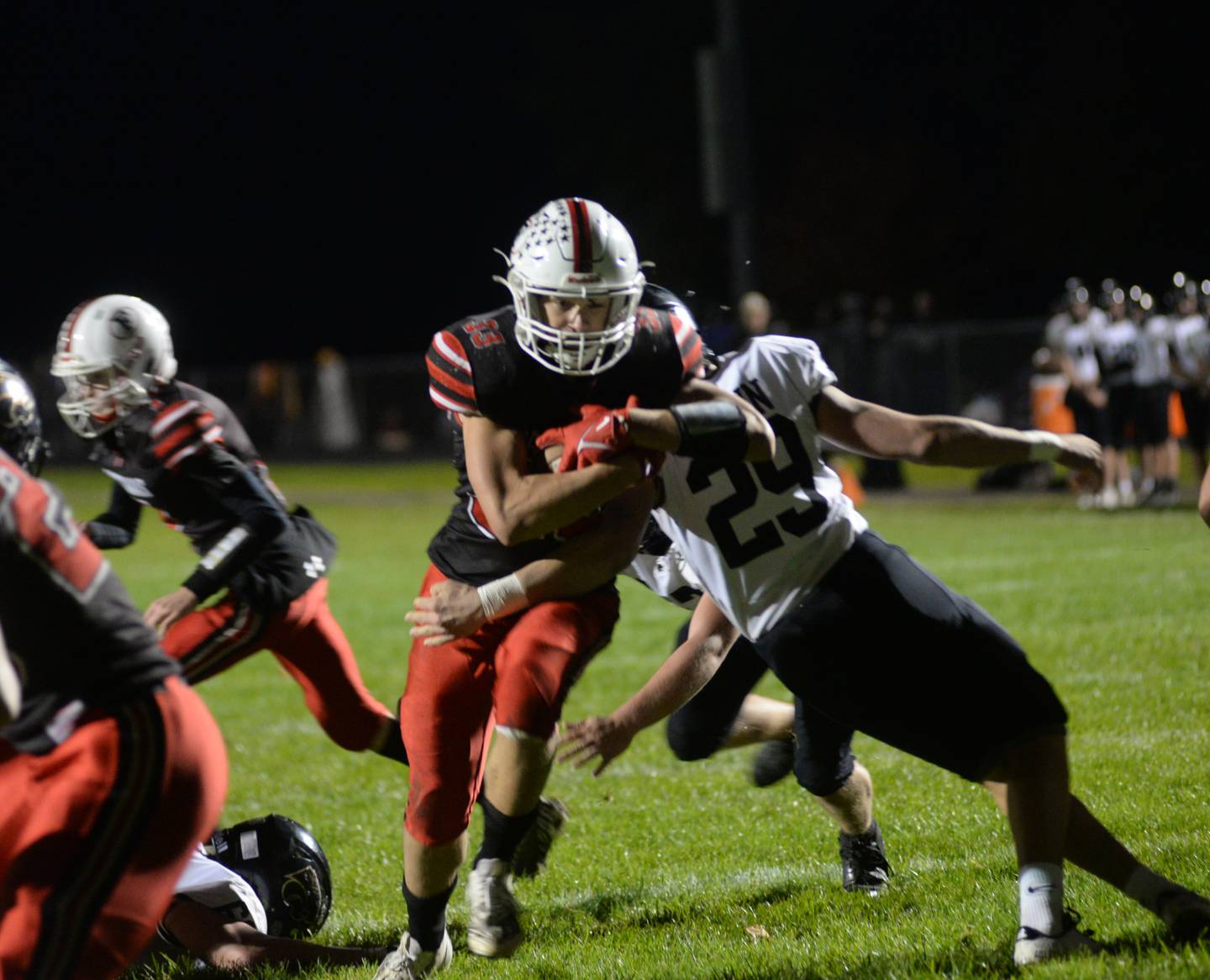 Forreston's Owen Mulder almost made it to the end zone at the end of the first half during Friday, Oct. 20, 2023 action against Lena-Winslow at Forreston High School. Referees said Mulder did not cross the goal line with the ball.