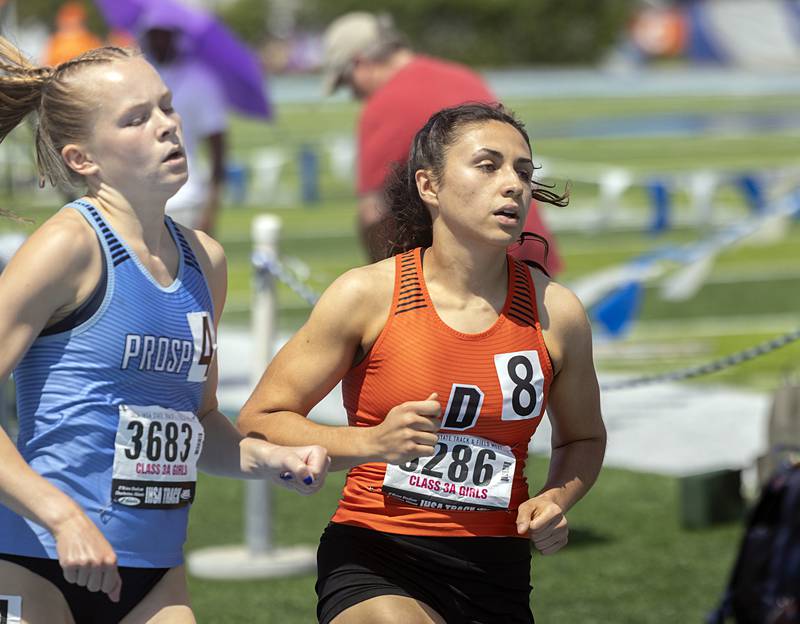 DeKalb’s Korima Gonzalez competes in the 3A 800 run Saturday, May 18, 2024 at the IHSA girls state track meet in Charleston.