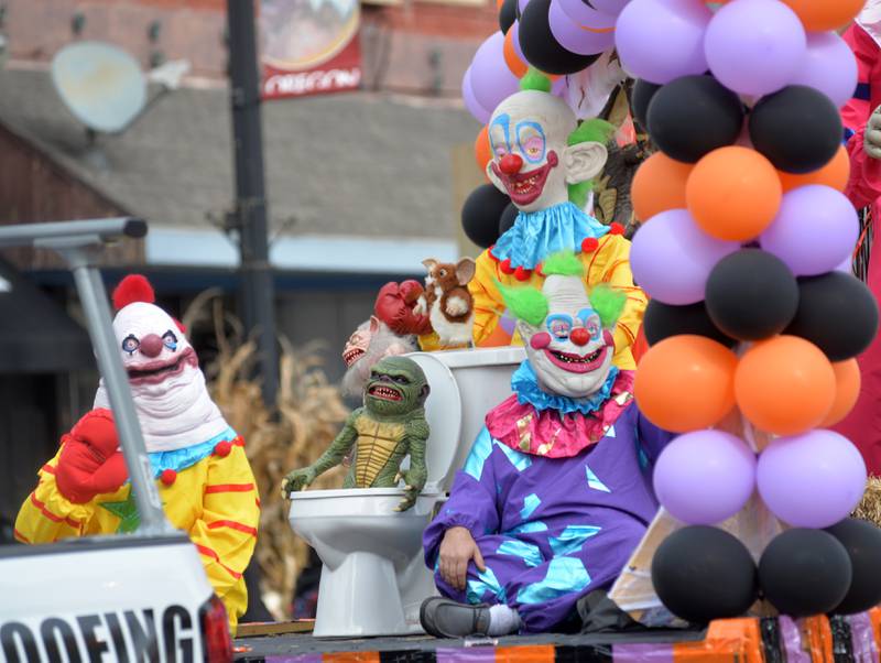 Boss Roofing's float in the Harvest Time Parade featured creepy clowns matching the theme "Spooktacular Spirit". The parade was held during Oregon's Autumn on Parade festival on Sunday, Oct. 8, 2023.