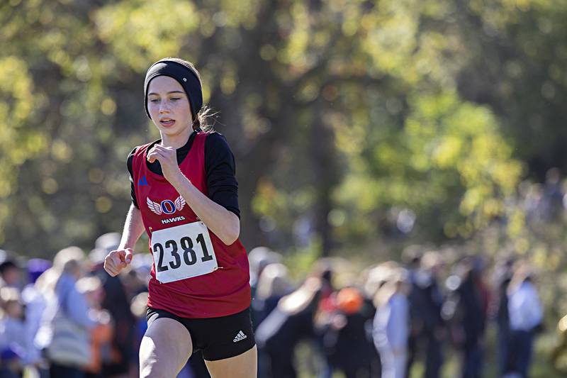 Oregon’s Lorelai Dannhorn runs in the 50th Amboy Columbus Day Cross Country Invite Monday, Oct. 9, 2023.