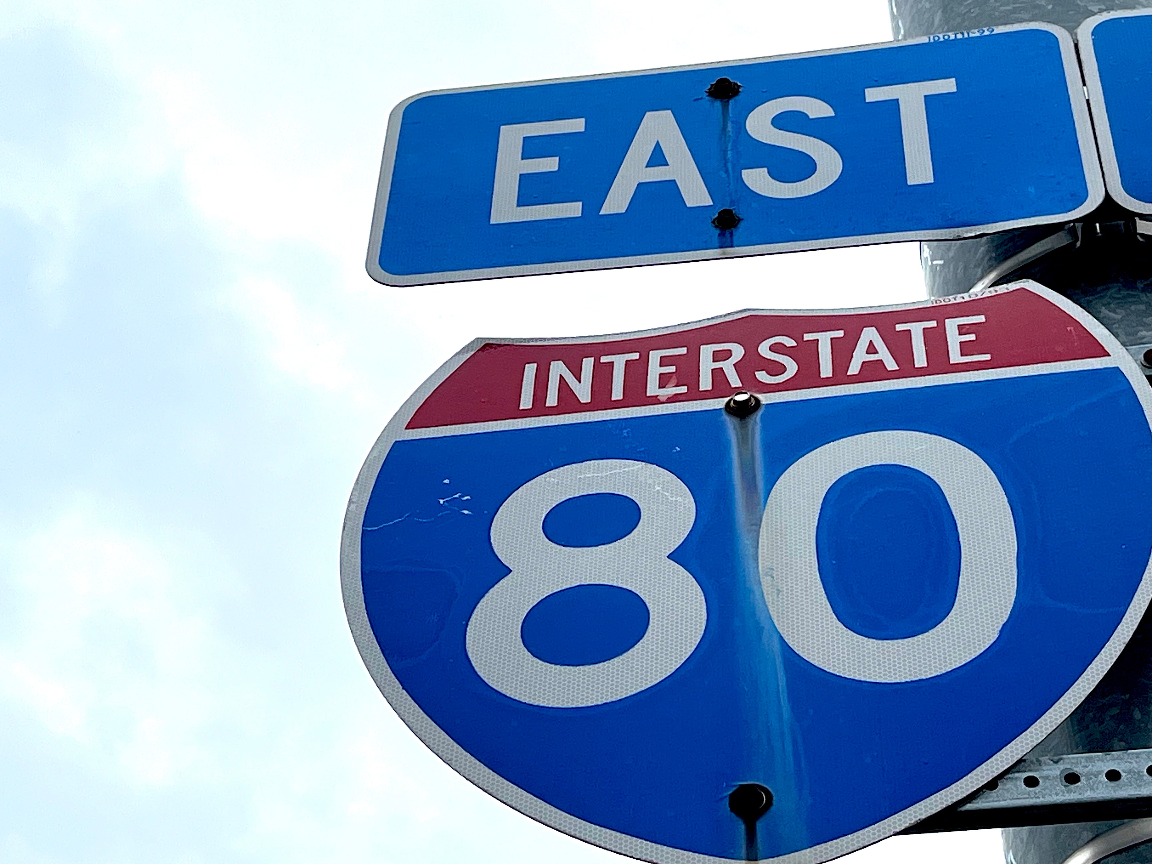 A sign for the eastbound direction of Interstate 80 seen on Aug. 15, 2024, in Joliet.