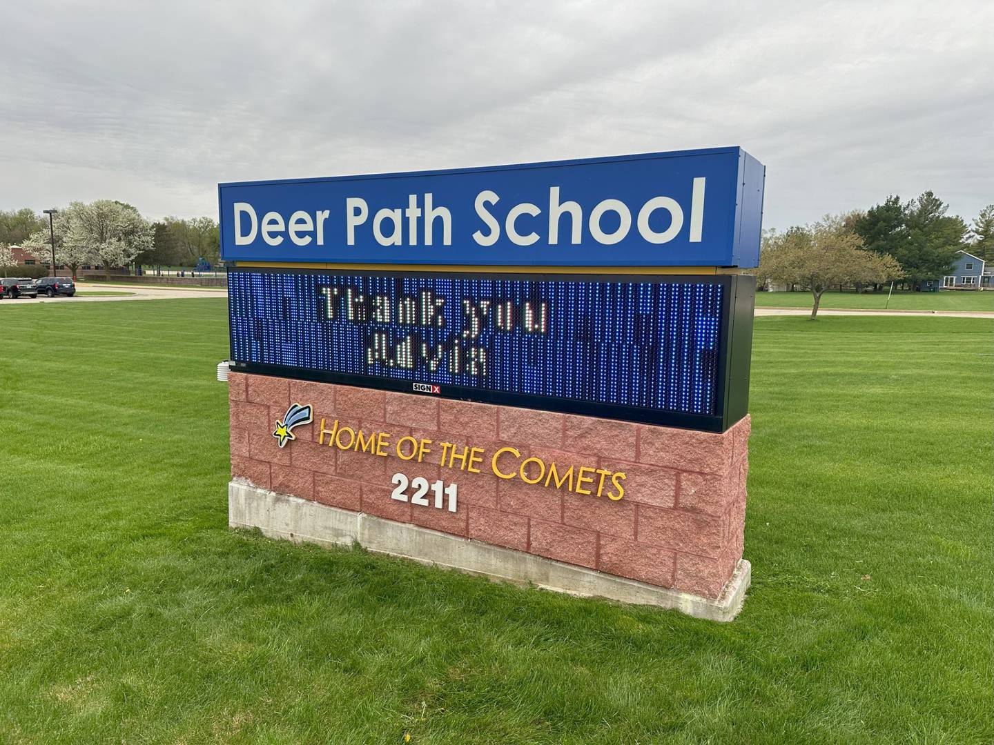 Cary Consolidated School District 26 celebrated the donation of two electronic signs for Cary Junior High and Deer Path Elementary School with a ribbon-cutting ceremony at each site on April 18, 2024