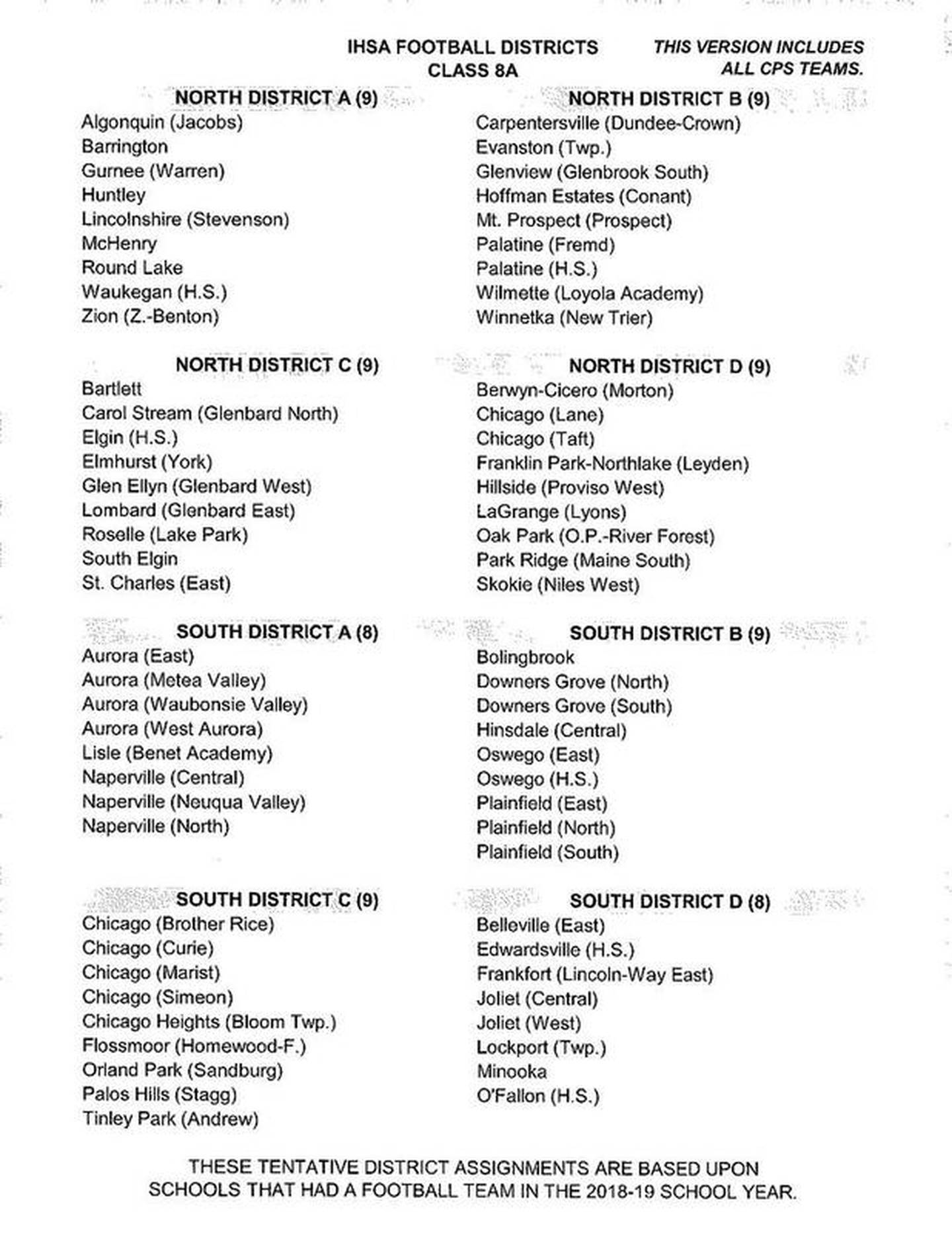 IHSA draft of football redistricting model: Class 8A