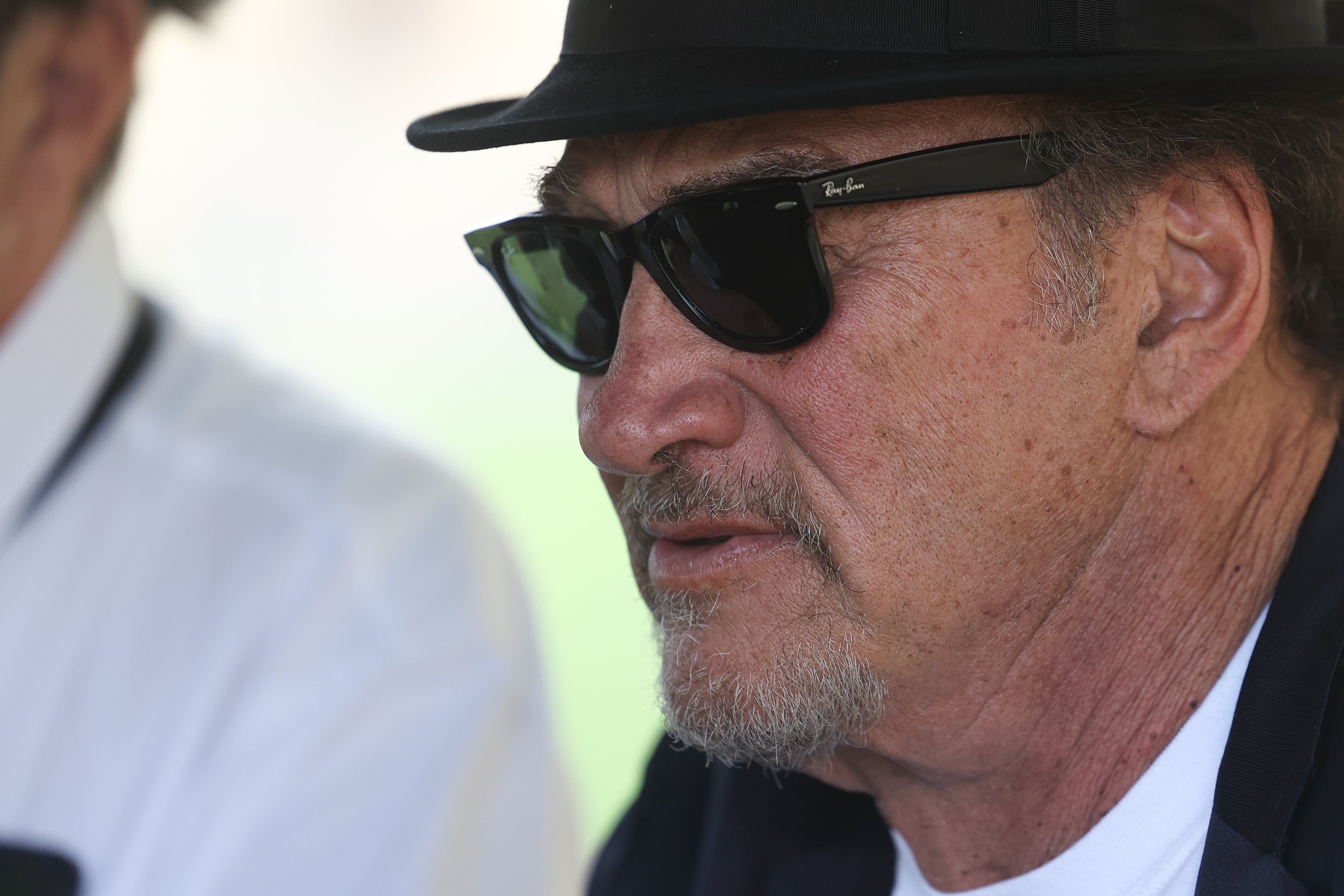 Jim Belushi speaks with the media before his performance at Blues Brothers Con: The Sequel on Saturday, Aug. 17, 2024 at the Old Joliet Prison.