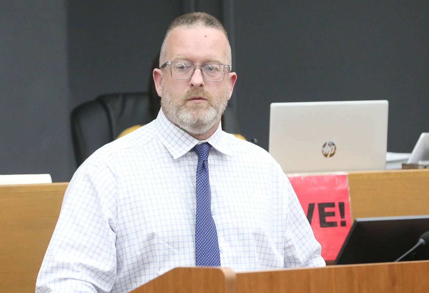 Chris Manson, vice president of Government Relations at OSF, speaks Monday, June 10, 2024, to the La Salle County Board prior to its vote on a resolution opposing OSF's plans for health care in La Salle County.