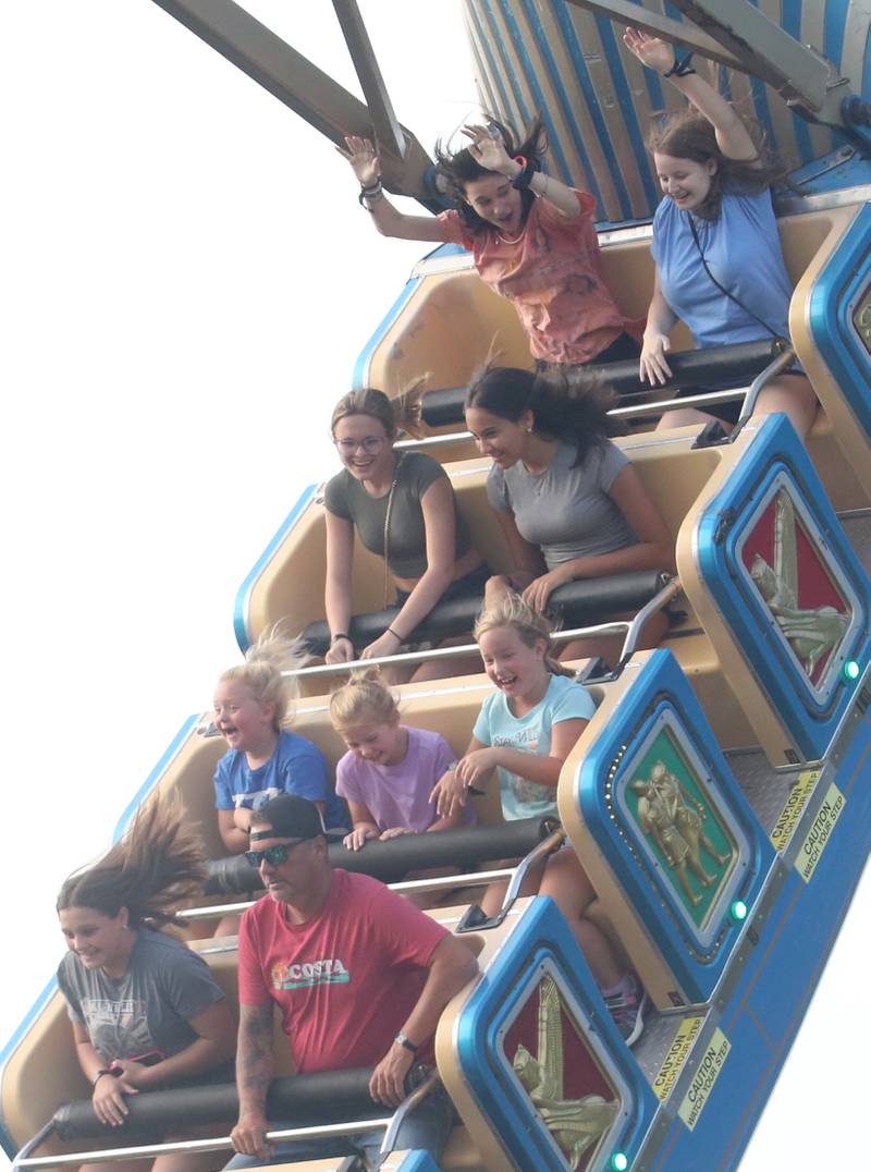 People ride the "Pharaoh" carnival ride during the 169th Bureau County Fair on Thursday, Aug. 22, 2024 in Princeton.