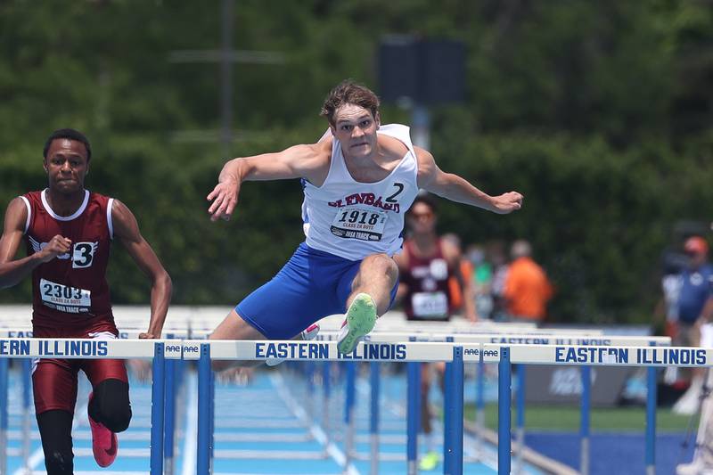 Glenbard South’s Harper Bryan hurdles to a 2nd place finish in the Class 2A 110m Hurdles State Championship on Saturday, May 25, 2024 in Charleston.