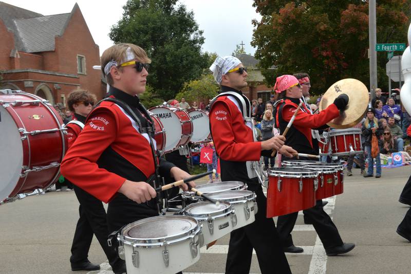 The Oregon High School Marching Band performs in the Harvest Time Parade, held during Oregon's Autumn on Parade festival on Sunday, Oct. 8, 2023.