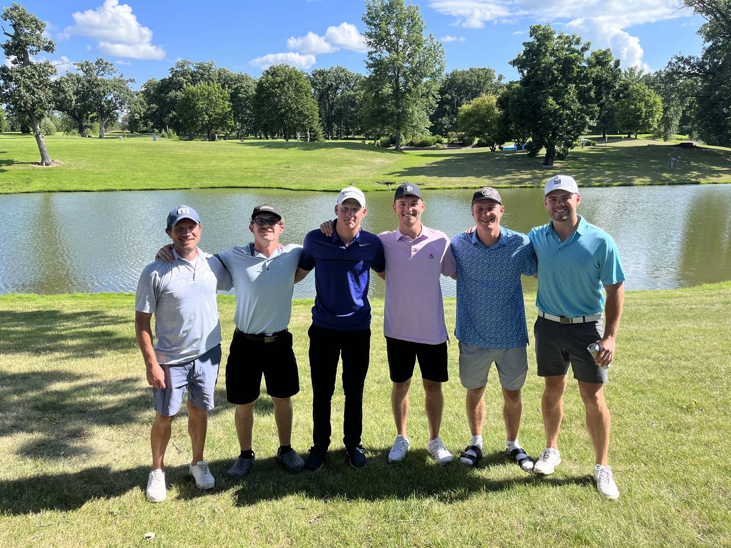 The winning team at the Senica Six on Saturday, July 6, 2024, was comprised of (from left) Putnam County’s Chris Coleman, Ian Roach, Ben Cyr, Mitch Aimone, Caleb Dzierzynski, and Auston Pflibsen.