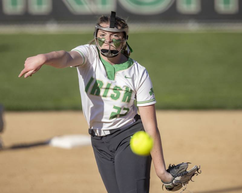 Seneca's Tessa Krull delivers home against the WFC Warriors on Monday, April 15, 2024.