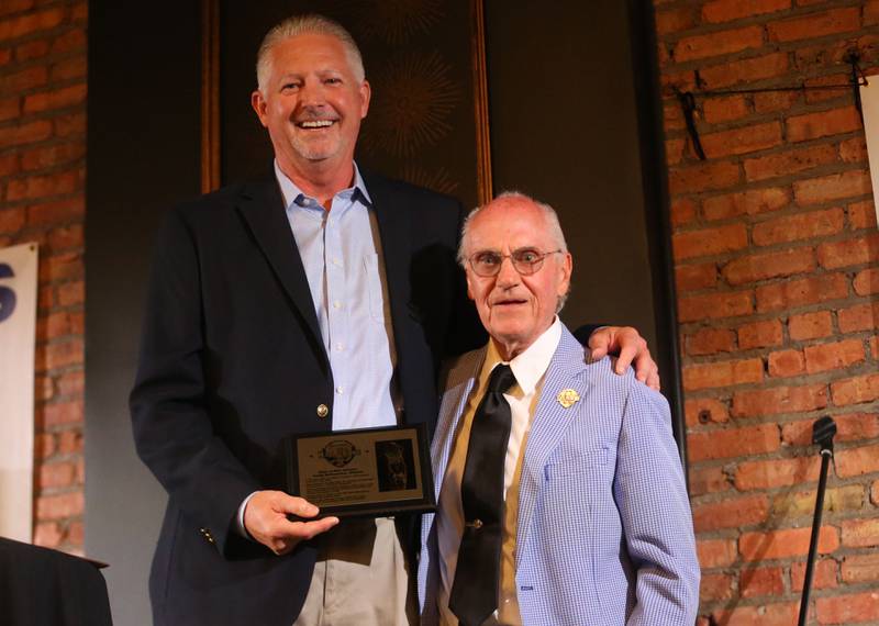 Craig McCormick poses with emcee Lanny Slevin during the Illinois Valley Sports Hall of Fame awards banquet on Thursday, June 6, 2024 at the Auditorium Ballroom in La Salle.