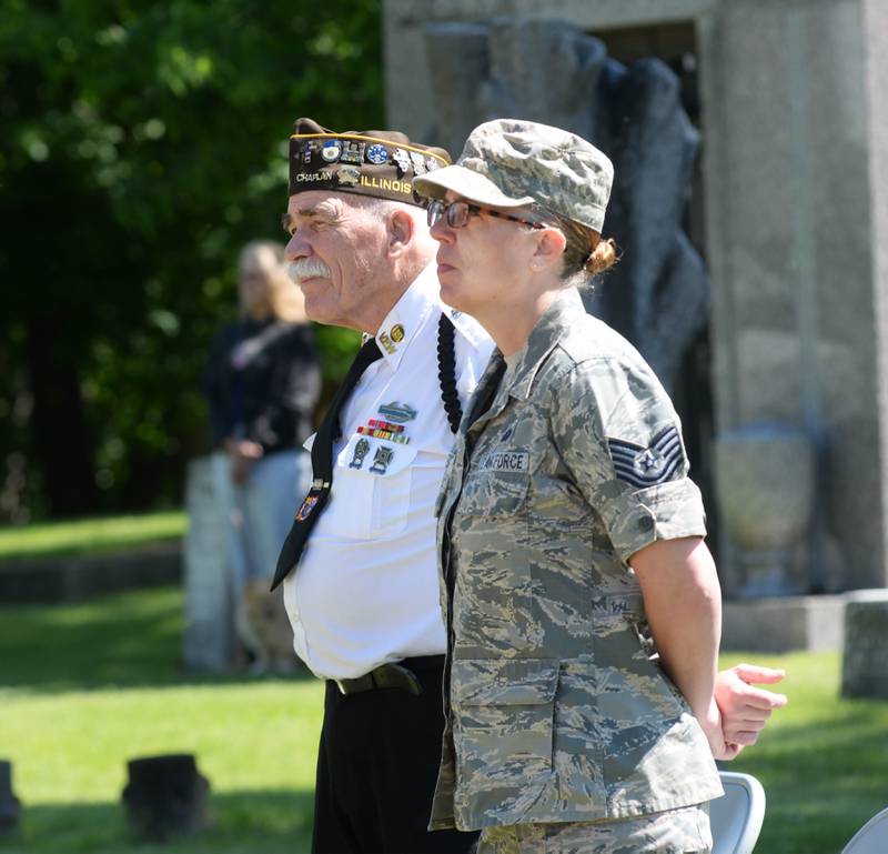 Veterans Tina West and John Tuttle were two Oregon veterans who took part in the Memorial Day service at Riverside Cemetery in Oregon on Monday, May 27, 2024.