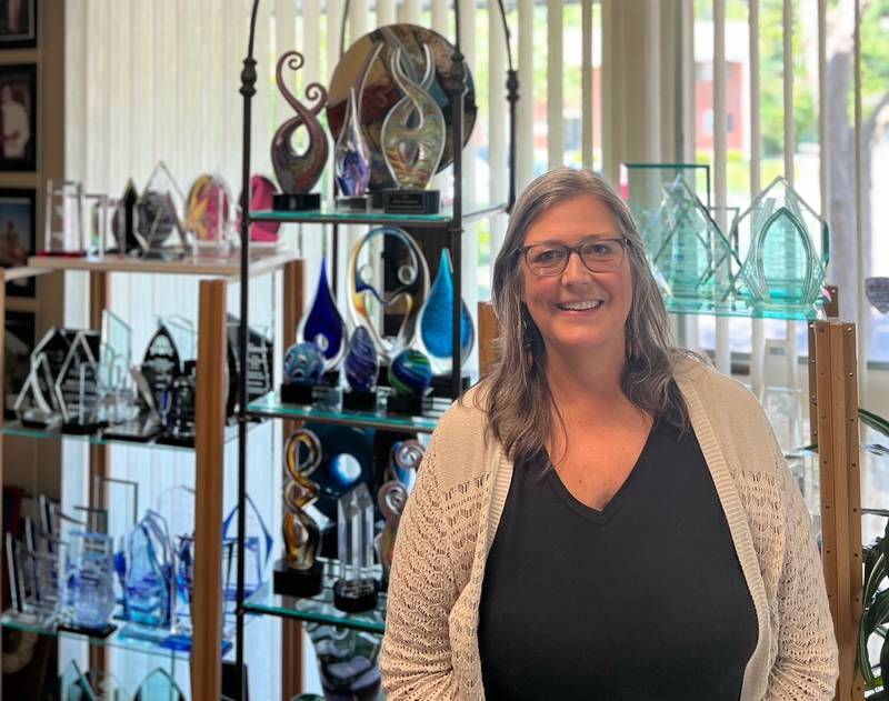 Patty Donahue, owner of Image Awards Engraving and Creative Keepsakes Inc. in Geneva will mark 30 years in business on Friday.