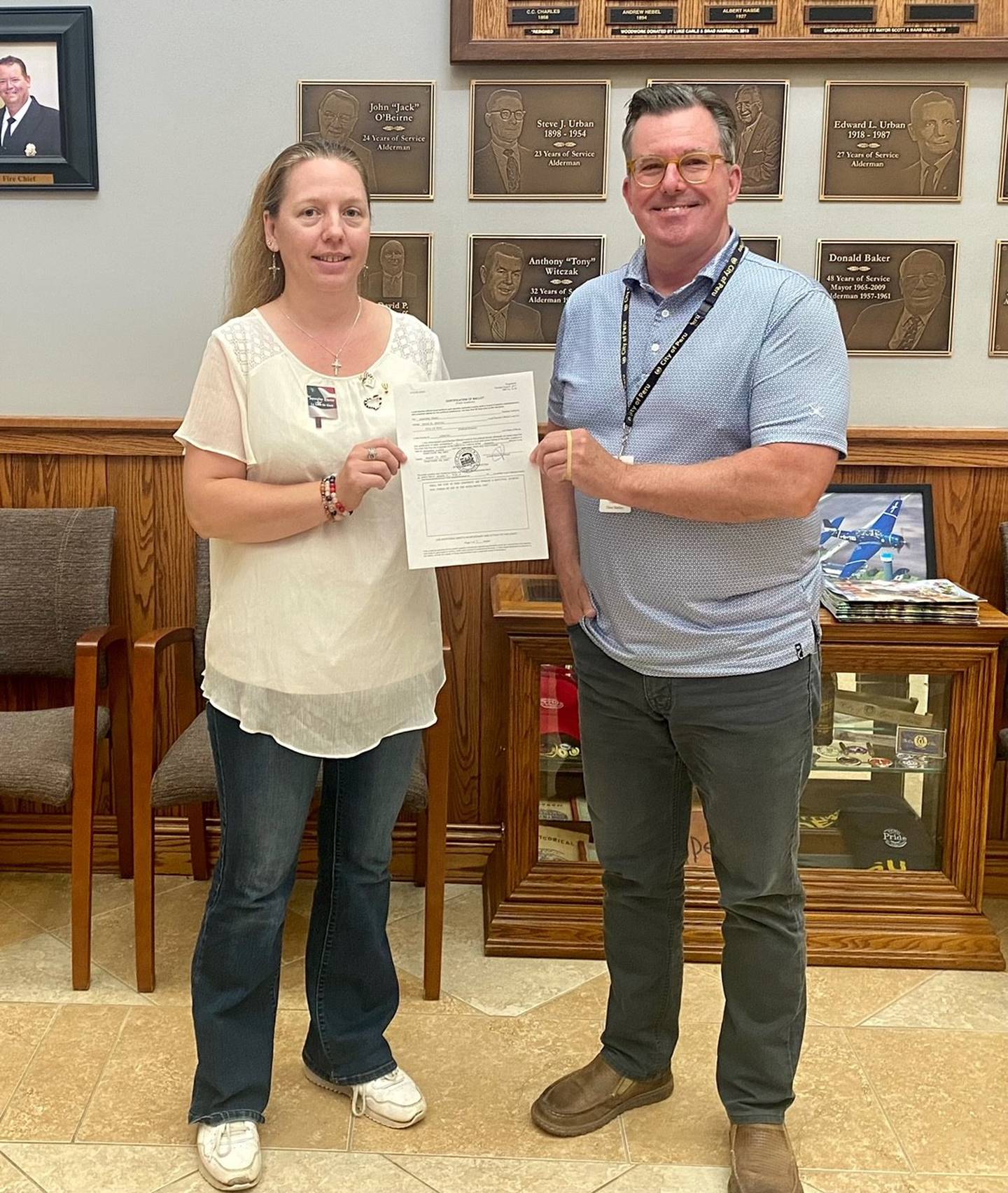 City Clerk Dave Bartley handed over the petition to La Salle County Clerk Jennifer Ebner on Wednesday. The objection period closed on Aug. 12.