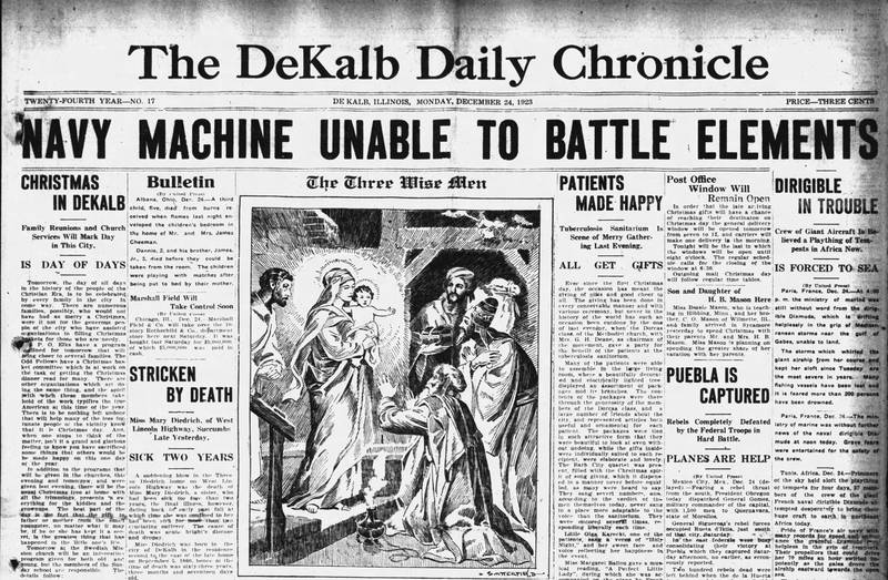 The front page of The DeKalb Daily Chronicle from Dec. 24, 1923.