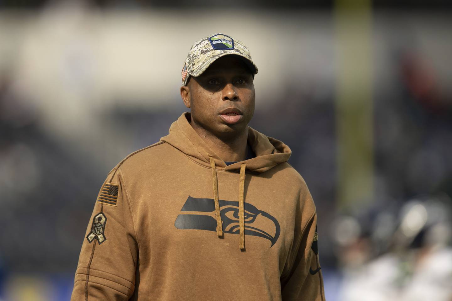 Seattle Seahawks assistant quarterbacks coach Kerry Joseph before an NFL game against the Los Angeles Rams, Sunday, Nov. 19, 2023, in Inglewood, Calif.