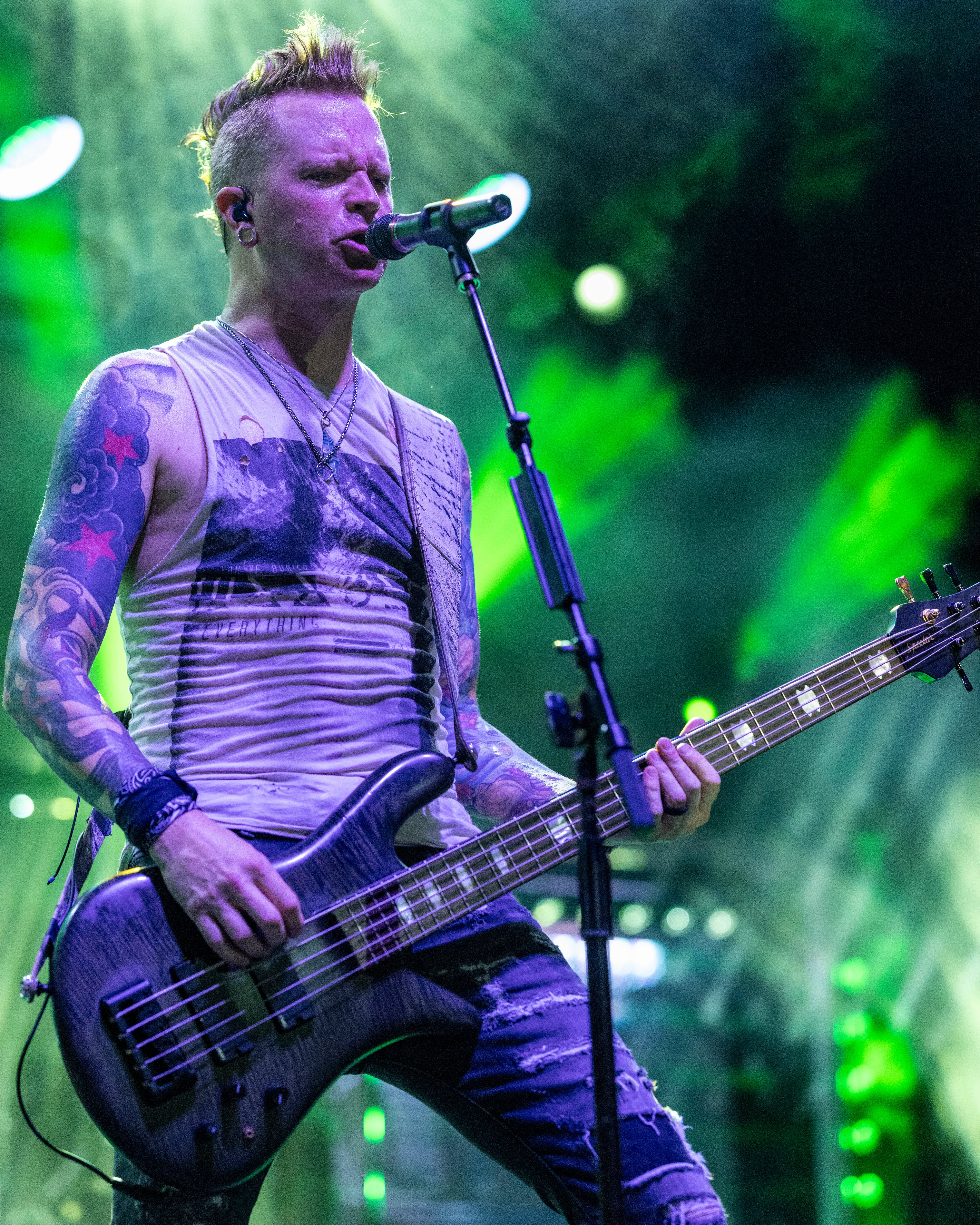 Mike Rodden of Hinder performs for fans at Streatorfest on August 1, 2024.