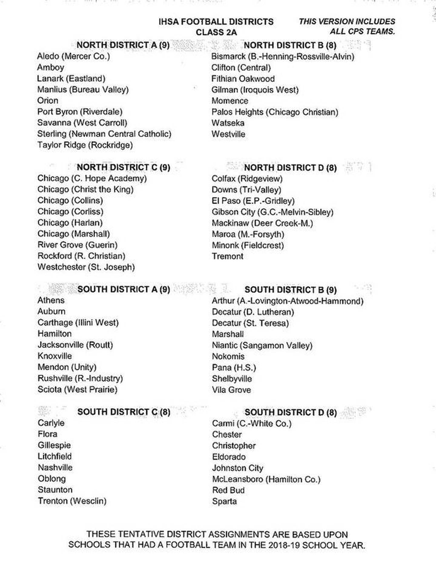 IHSA draft of football redistricting model: Class 2A