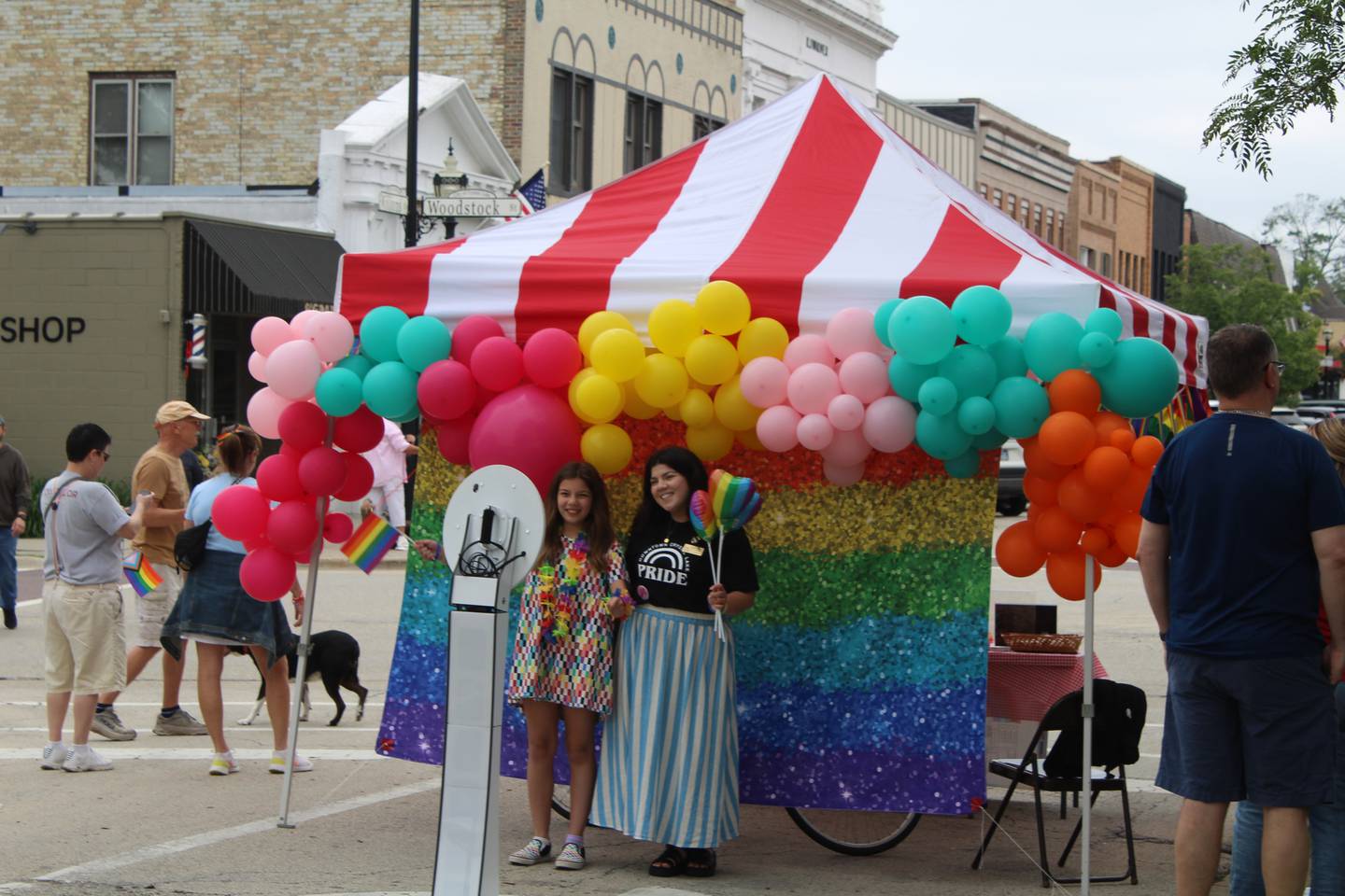 Over 100 people gathered Sunday morning in downtown Crystal Lake to celebrate the city’s first gay pride event with music, food, a vendor market and karaoke.