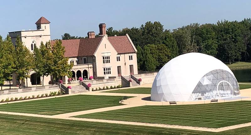 The home of Henri and June Giugni on Thursday, Sept. 12, 2024, outside Harvard. The couple plans to sell the English style manor house and build a smaller, one-level home nearby.