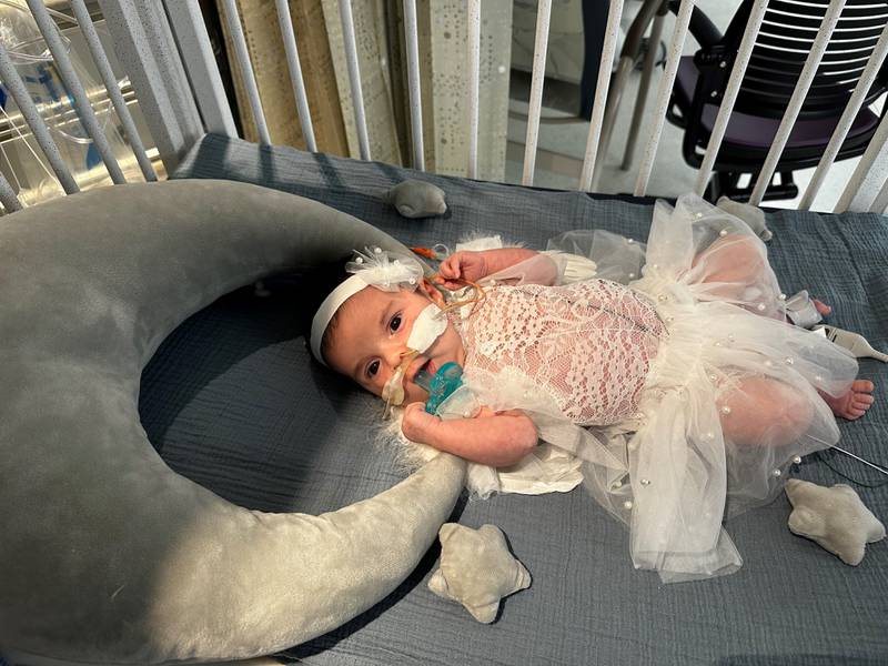 Luna Reyes, whose mother is Guadalupe Guillen of Ingleside, is dressed up for Halloween 2023 in the neonatal intensive care unit at Advocate Children's Hospital.